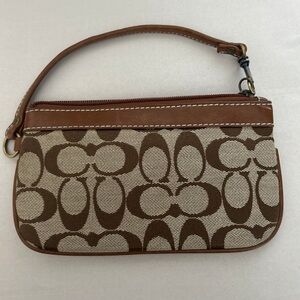 Brown Leather Trim Wristlet